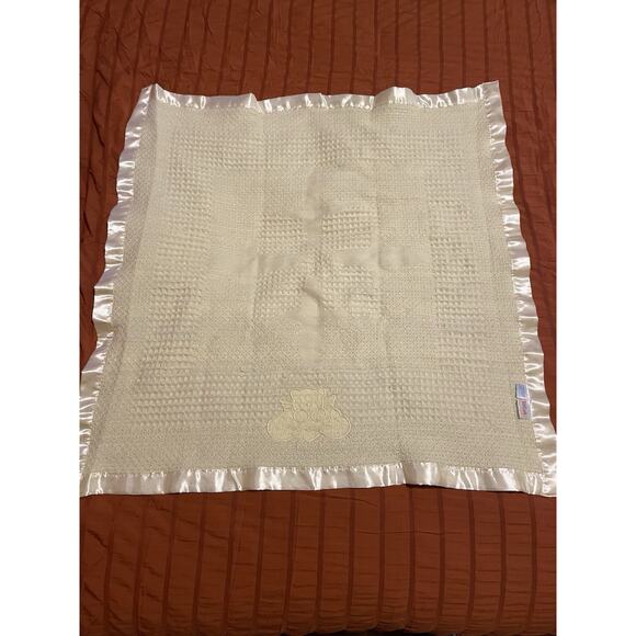 Kidgets Baby Blanket Heaven Sent Bear Baptism Yellow Waffle Thermal Satin Edge - Picture 7 of 9